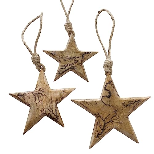 BOLTZE Dekoanhänger Sterne, 3 Stück, Holz (Mango), Natur, Hochzeit, Weihnachten von BOLTZE