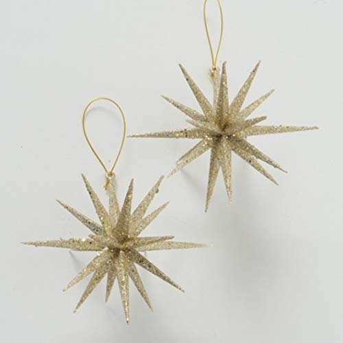 Boltze Dekoanhänger Tove 2-teilig (Stern Form, Schmuck für Weihnachtsbaum/Christbaum, Farbe Gold Glitzer) 1022233 von BOLTZE