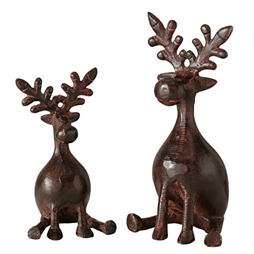 Boltze Figur Tarnow 2-teilig (braun, Hirsch Figuren / Rentiere aus Metall, Dekoration für Weihnachten, Größe 8x8x16 cm / 10x10x21 cm, Rentiere sitzend) 2016670 von Boltze