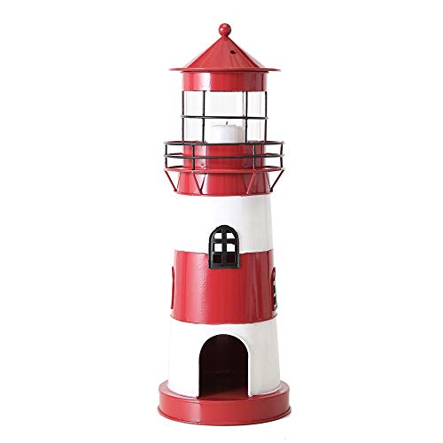 Boltze Laterne - 42 cm hoch - kleine Deko-Laterne für den Innenraum - rot, weiße Leuchtturm-Laterne aus lackiertem Eisen und Glas von BOLTZE