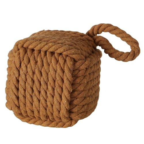 Boltze Türstopper quadratisch Strick Braun mit Schlaufe – als Buchstütze, Fensterstopper & Türhalter, dekorativer Stopper für Tür und Fenster im Innenraum, 15x15 cm und beschwert mit 1,4 kg Gewicht von BOLTZE