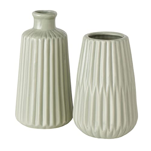 Boltze Vasen Set Esko 2-teilig, Blumenvasen aus Keramik, ø ca. 8,5 cm, ohne Blumen, skandinavischer Stil, Hellgrün Matt von BOLTZE