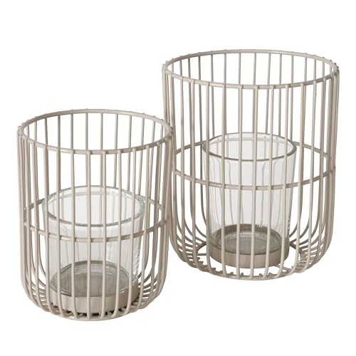 Boltze Windlicht Cindy (2-tlg., beige, Eisen, Glas, 14-20 cm hoch, modernes Design, Garten Deko, Tisch Deko, Kerzen Zubehör, Windlicht, Teelicht Glas) 2045316 von BOLTZE