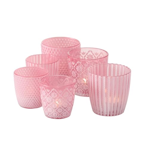 Boltze Windlicht Patty 3 sortierte Varianten à 2 Stück entspricht 1 Set 7-9 cm Kerze Pink Rosa Skandinavisch von BOLTZE