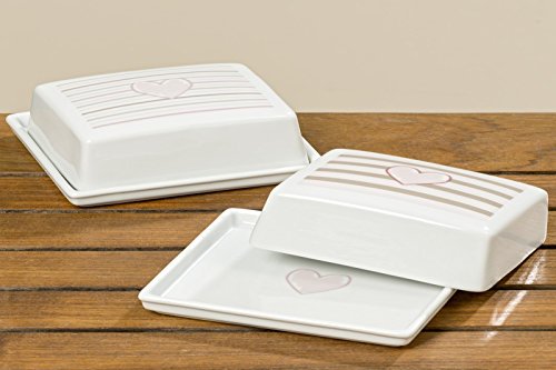 Butterdose Butter Dose Lea mit Herz aus Porzellan 2 Ausführungen Stückpreis von BOLTZE