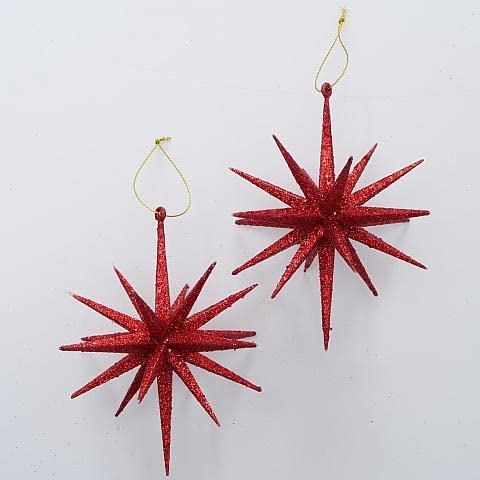 Dekoanhänger Tove, 2 TLG, Material: Kunststoff rot mit Glitter D15cm 3D-Stern Baumschmuck Weihnachten von BOLTZE