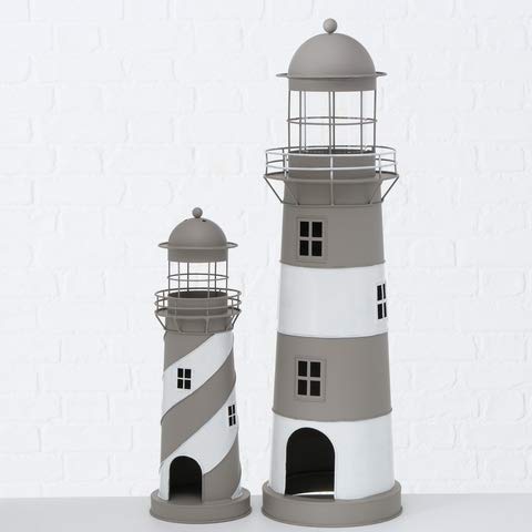 Laterne Leuchtturm Windlicht grau weiß Eisen H 48+75 cm 2er Set Laterne Leuchtturm Windlicht grau weiß Eisen H 48+75 cm 2er Set von BOLTZE