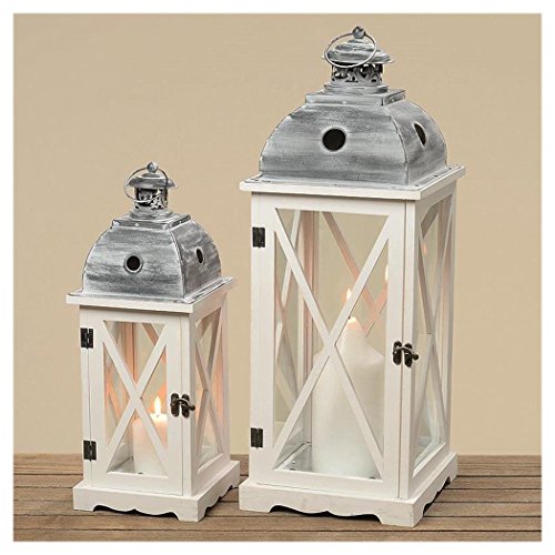 Laterne Windlicht Holzlaterne Gartendeko weiß H:42-60cm 2er Set Laterne Windlicht Holzlaterne Gartendeko weiß H:42-60cm 2er Set von BOLTZE