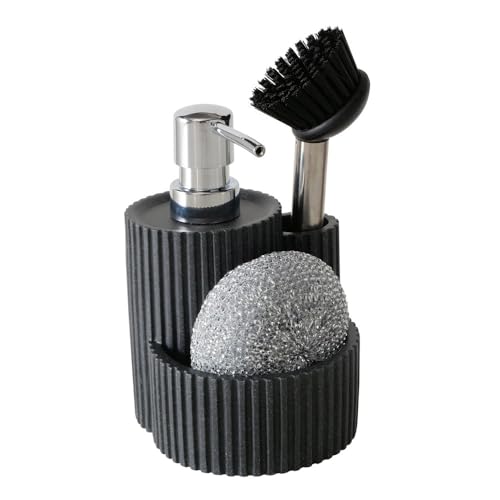 BOLTZE Seifenspender Jiro schwarz Silber Küchenorganizer mit Spülbürste und Schwamm von BOLTZE