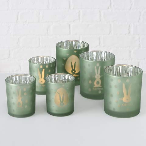 Windlicht Glas grün lackiert Motiv Osterhase 2er Set H 8-10 cm von BOLTZE