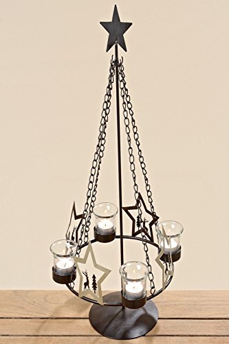 Windlicht Teelicht Glas Metallbaum Weihnachten Advent antikbraun Hirsch mit Sterne H 47 cm 5 TLG von BOLTZE