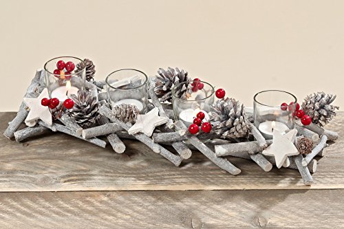 Windlichthalter aus Zweigen Zapfen mit 4 Gläser Weihnachten Advent L 39 cm von BOLTZE