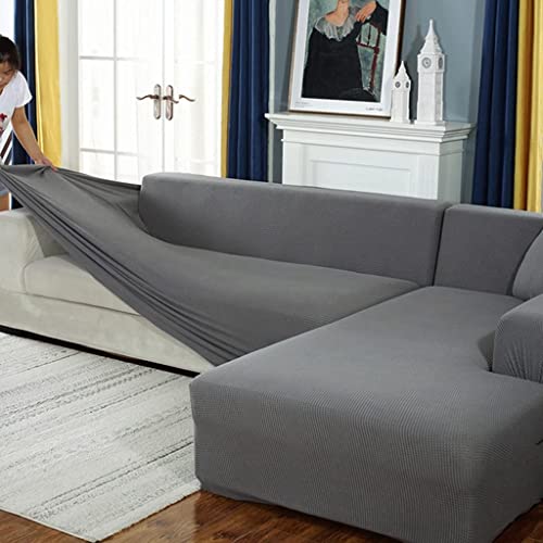 BOLUXIU Sofabezug, Eck Stretch-Sofabezug Stretch Sofabezug für 1/2/3/4 Sitzer（L-förmiges Ecksofa erfordert Zwei） (2 Sitzer：145-185cm, Grau) von BOLUXIU