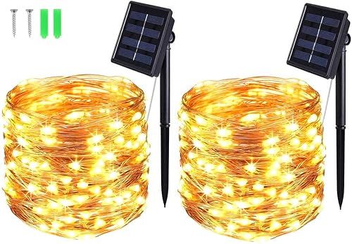 [2 Stück] Solar Lichterkette Aussen,BOLWEO 12M 120 LED Lichterkette Außen Wasserdicht Kupferdraht Beleuchtung für Weihnachten,Garten,Terrasse,Hof,Bäume,Party,Hochzeit,Innen/Außen Dekoration(Warmweiß) von BOLWEO