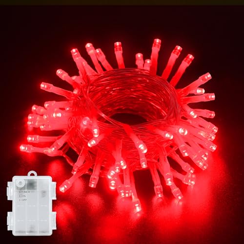 BOLWEO LED Lichterkette Batterie mit Timer, 3m 30LED Rot IP65 Wasserdicht Innen und Außen Lichterketten für Valentinstag,Weihnachten,Schlafzimmer,Party,Hochzeit von BOLWEO