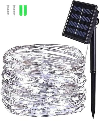 BOLWEO Solar Lichterkette Aussen,5M 50LED Solar Lichterkette Kupferdraht 8 Modi Timer Wetterfest für Gartendeko,Terrasse,Patio Zaun Camping Draußen Hochzeit Kaltweiß von BOLWEO