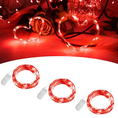 BOLWEO Valentinstag LED Lichterkette 3 Stück 2m 20Leds Rot Mini LED Lichterkette mit Batterie Kupfer Drahtlichterkette für Party, Schlafzimmer,Haus, Schlafzimmer,Hochzeit Jahrestag Party von BOLWEO