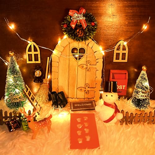 BOLWEO Zweiter Stil Wichteltür Zubehör Weihnachten Set 26pcs Weihnachtswichtel Tür Set mit Licht Weihnachtsdeko Elfentür,Weihnachten Feentür Ornament Set für Kinder Geschenke von BOLWEO