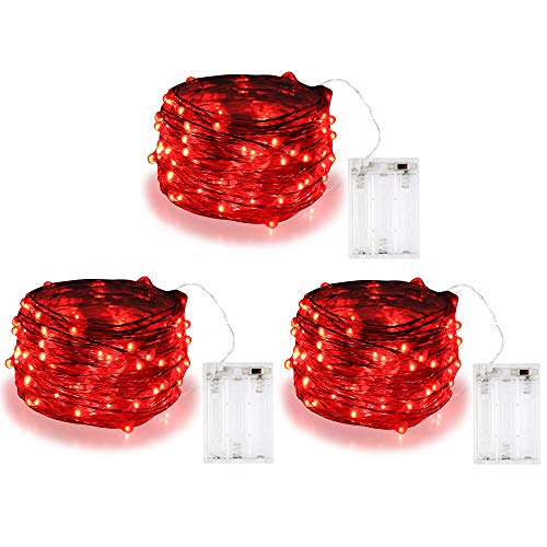 BOLWEO LED Lichterkette, 10Ft/3M 30Leds Weihnachtsschnur-Lichter LED Outdoor LED String Lichterkette Batterie Betrieben, Wasserdicht Lichter für Weihnachtsbaum CHRISTMAS, Festlich (Rot, 3 Pack) von BOLWEO