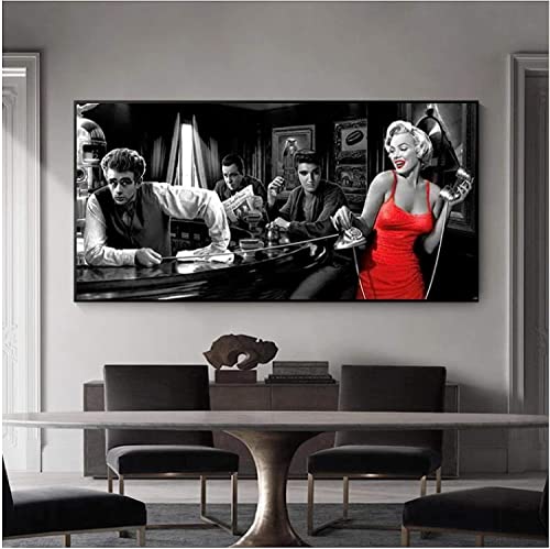 BOLYKI Wandkunst James Dean Marilyn Monroe Elvis Presley Leinwand Gemälde Poster und Drucke Wandkunst Bilder für Wohnzimmer Dekor 19.7x47.2in(50x120cm) x1pcs No Frame (23.6x47.2 von BOLYKI