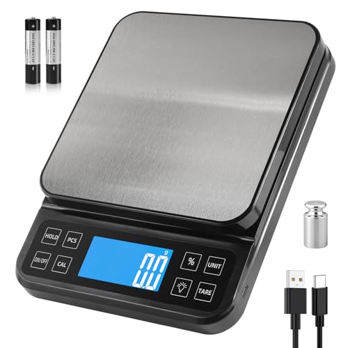 BOMATA 0.1g/5kg Große Digitale Küchenwaage, Hochpräzise Bäckereiwaage mit% Prozentfunktion. USB aufladbar, Wiegeplatte aus rostfreiem Stahl. von BOMATA