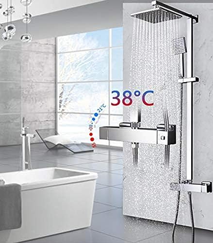 Badezimmer-Thermostatmischer, quadratische Kopfbrause und Handbrause, Wand-Duschset, Chrom-Badezimmer-Duschset,Flexibles Design von BOMBY