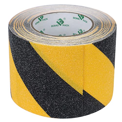 Antirutsch Streifen, 100mmx10m, schwarz-gelb, rutschhemmendes Klebeband Grip Tape für für rutschfeste Treppenstufen im Innen- und Außenbereich, BOMEI PACK von BOMEI PACK
