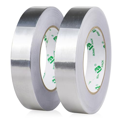 BOMEI PACK 2 Rollen 25mmx50m Aluminium Klebeband - Aluklebeband Hitzebeständig- Alu Tape für zum Metalloberflächen Abdichten & Ausbessern von BOMEI PACK