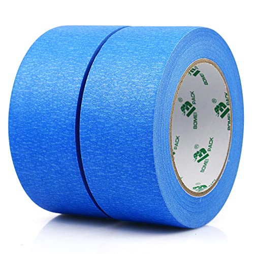 BOMEI PACK 2 Rollen Blau Kreppband 48mmx50 m - Universal Kreppband für Malerarbeiten und Dekoration Malerkrepp - Leicht Abnehmbar Abklebeband - Malerband Wasserdicht Blau von BOMEI PACK