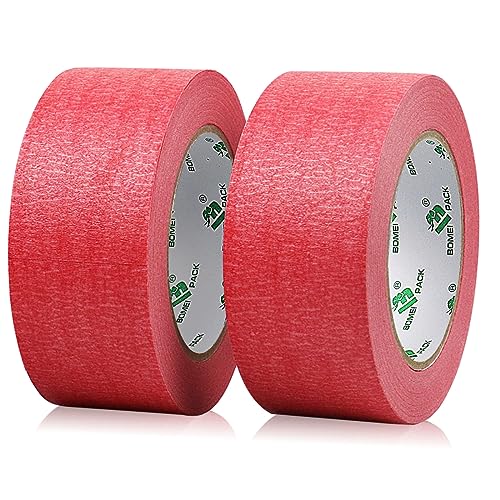 BOMEI PACK 2 Rollen Rot Kreppband- 48mm x 50 m Malerkrepp zum Oberflächenschutz beim Streichen Krepppapier Abdeckband für Malerei, Handwerk und DIY von BOMEI PACK