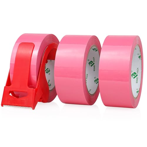 BOMEI PACK 3 Rollen Paketklebeband Klebeband Packband Verpackungsband Kartonband 66mx48mm Verpackungsmaterial für Pakete und Karton Packband mit hoher Klebkraft in Profi-Qualität (pink) von BOMEI PACK