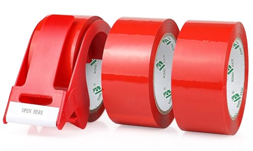 BOMEI PACK 3 Rollen Paketklebeband Klebeband Packband Verpackungsband Kartonband 66mx48mm Verpackungsmaterial für Pakete und Karton Packband mit hoher Klebkraft in Profi-Qualität (rot) von BOMEI PACK