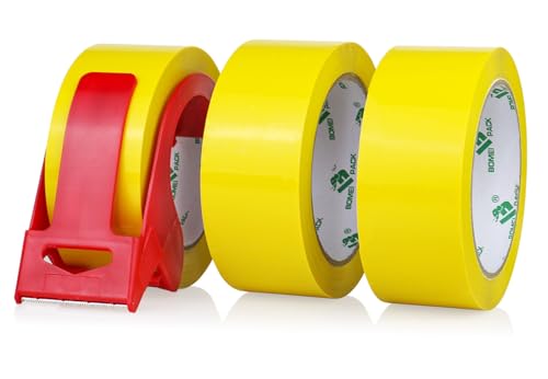 BOMEI PACK 3 Rollen Paketklebeband Klebeband Packband Verpackungsband Kartonband 66mx48mm Verpackungsmaterial für Pakete und Karton Packband mit hoher Klebkraft in Profi-Qualität (yellow) von BOMEI PACK