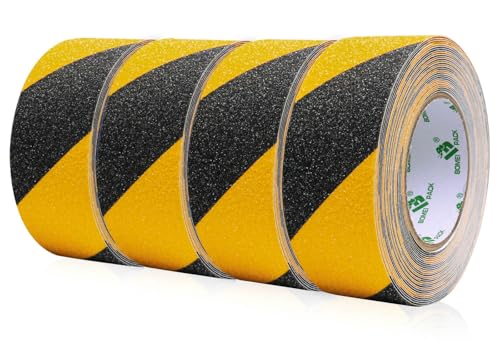 BOMEI PACK 4 Rollen rutschfestes Klebeband, 5 cm x 10 m, schwarz gelb, rutschfestes Klebeband, starker Sicherheitskleber für Innen und Außen von BOMEI PACK