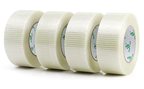 BOMEI PACK Filament-Umreifungsband, 4 Stück 50mm x 50m Transparentes, verstärktes Glasfaserband Filament-Klebeband Glasfaserverstärkt Packband, Filamentband Fadenverstärkt von BOMEI PACK