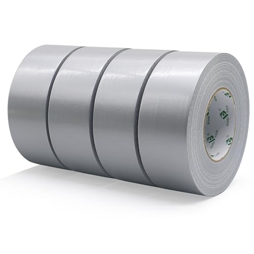 BOMEI PACK Silber Panzertape extra stark, 60 m x 50 mm – Wasserdichtes Reparaturband für innen & außen gewebeverstärktes Reparaturband, 4 Rollen von BOMEI PACK