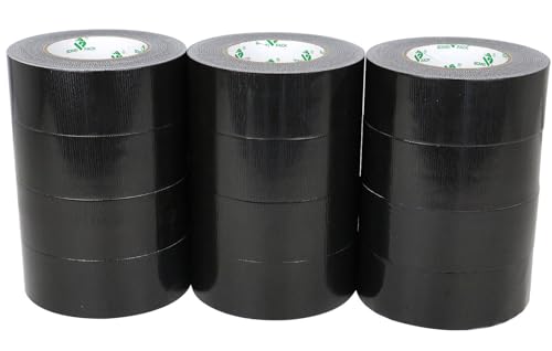 BOMEI PACK 12 Rollen Schwarz Panzertape - 50 mm x 50 Meter, stark klebend - handreißbar - gewebeverstärkt - Farbe: Schwarz Black - Gewebeband |-Panzerband Reparaturband von BOMEI PACK