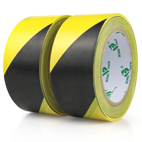 BOMEI PACK 2 Rollen 50mmx33m Selbstklebend Warnband Sicherheitsmarkierung Absperrband,Boden Markierungsband Gelb und Schwarz zur Markierung gefährlicher Bereiche von BOMEI PACK