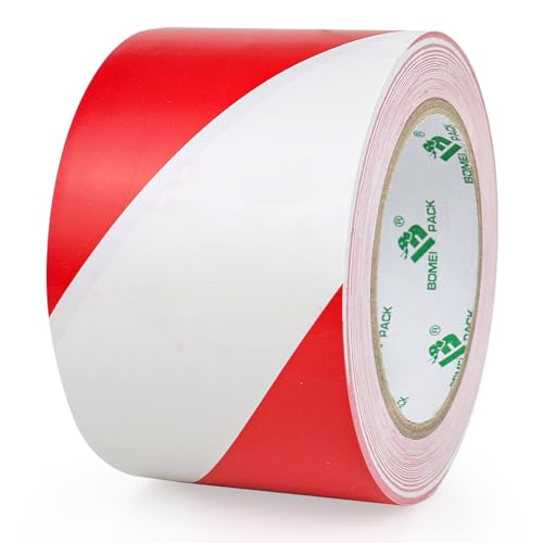 BOMEI PACK Warnklebeband 76mmx33m Warnklebeband Rot Weiß Warnband Gefahr Warnung PVC Für Bodenkennzeichnungen von BOMEI PACK