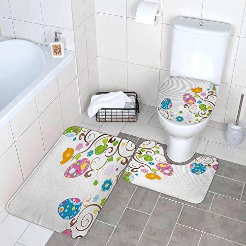 BOMEKS 3-teiliges Badteppich-Set, Ostern,rutschfeste Mikrofaser Shaggy Soft Bath Duschmatten Contour Badteppich Toilettensitzbezug Combo von BOMEKS