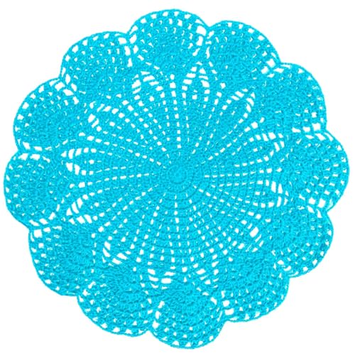 BOMHCS 1 Stück 33 cm – 38,1 cm runde Blumenspitzen-Deckchen, Untersetzer, Küchengeschirr, handgefertigte Häkel-Tischsets (Himmelblau, 1 Stück, 33 cm bis 38,1 cm) von BOMHCS