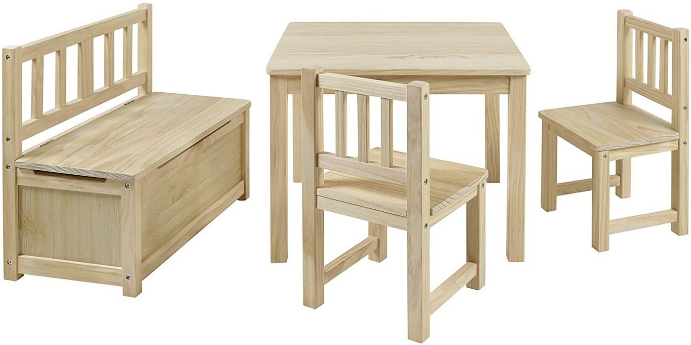 BOMI Kindersitzgruppe Holzsitzgruppe Anna, (4-tlg), Kindertischgruppe aus Holz (4tlg. Tisch, Kinderbank, 2 x Stühle) von BOMI