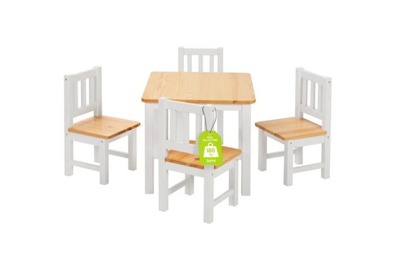 BOMI Kindersitzgruppe Kindersitzgruppe Amy (4 Stühle), (5-tlg), Kindertischgruppe aus Holz (Tisch und 4 Stühle, 5-tlg) von BOMI