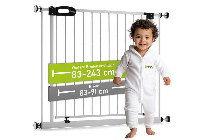 BOMI Türschutzgitter Babygitter Ohne Bohren Merle XXL 83-243 cm, Treppengitter zum Klemmen - 90 Grad Feststellfunktion der Tür von BOMI