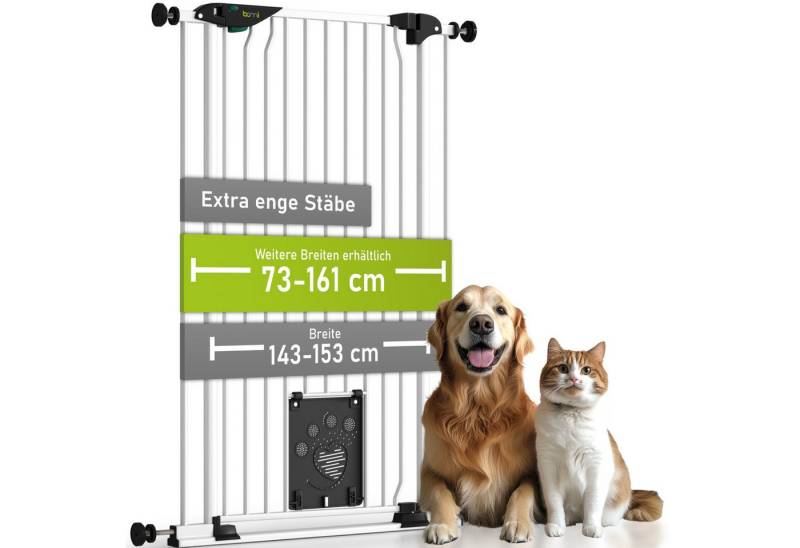 BOMI Türschutzgitter Türschutzgitter mit Katzenklappe Mira 73-161 cm, Zum Klemmen - Ohne Bohren - Extrabreiter Durchgang von BOMI