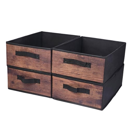 BOMKEE Aufbewahrungsbox Faltbar, Aufbewahrungswürfel Kallax Einsatz Aufbewahrungsboxen für Schlafzimmer Wohnzimmer, Beige (4 Stücke, 15.4x11.4x5.5inch) von BOMKEE