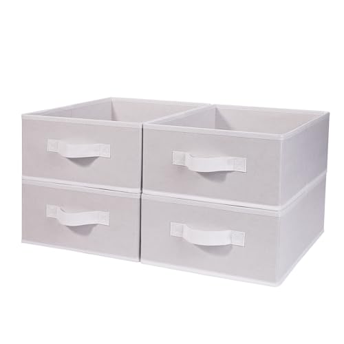 BOMKEE Aufbewahrungsbox Faltbar, Aufbewahrungswürfel Kallax Einsatz Aufbewahrungsboxen für Schlafzimmer Wohnzimmer (4 Stücke, 15.4x11.4x5.5inch) (STB-L01-White) von BOMKEE