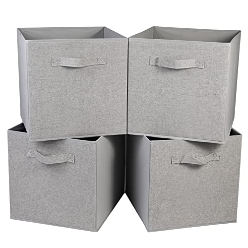 BOMKEE Aufbewahrungsbox Stoff, Aufbewahrungsboxen Kallax Einsatz Storage Boxes Regalbox Aufbewahrungswürfel Faltbar mit Griffen, Grau (4 Stücke, 12 * 12 * 12inch) von BOMKEE