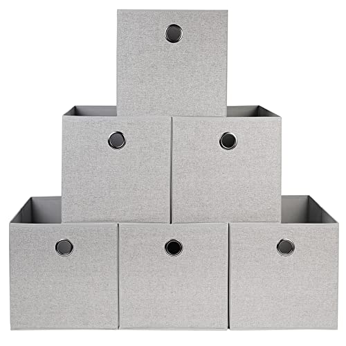 BOMKEE Aufbewahrungsboxen Kallax Einsatz, Aufbewahrungsbox Stoff Aufbewahrungswürfel Faltbar Büro Kisten für Kallax Regal, Grau (6 Stücke, 12*12*12inch) von BOMKEE