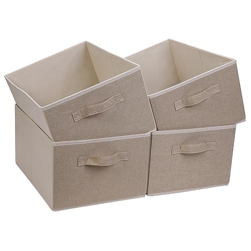 BOMKEE STB-L02-MYL-K4 Faltbare Soragekörbe, Aufbewahrungswürfel, Körbe, faltbare Stoff-Aufbewahrungsboxen mit Griffen für Zuhause und Büro (4er-Set, Beige, 39,1 x 29 x 20,1 cm) von BOMKEE